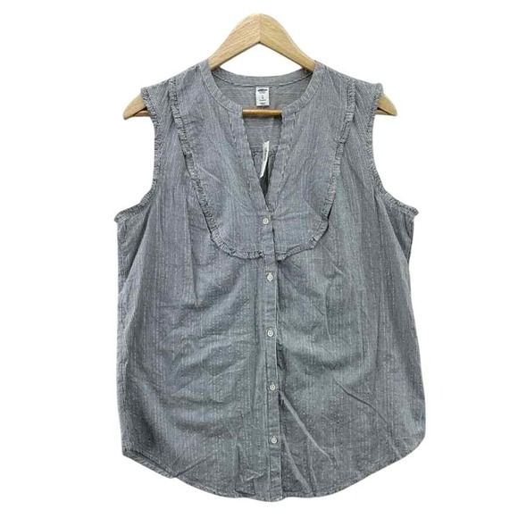 Old Navy Sleeveless Blouse Womens Large Tall Blue White Railroad Stripe NEW - Picture 1 of 8